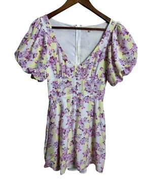 For Love & Lemons Atlanta Mini Dress size XS Floral Purple Yellow thumbnail 1