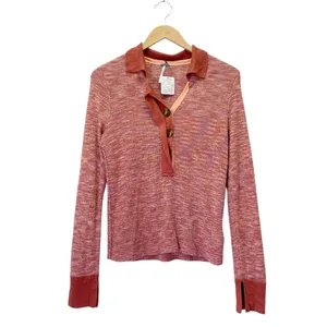NWT Free People Making Memories Cropped Henley Sweater Size Medium Terra Cotta thumbnail 2