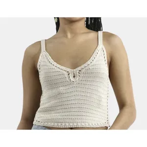 No Boundaries Sweater‎ Tank Top Cropped Women Size XL Cream Boho Indie Peasant thumbnail 2