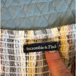 AF Abercrombie Fitch Top Womens Size XL Blue Yellow Linen Blend Short Sleeve thumbnail 2