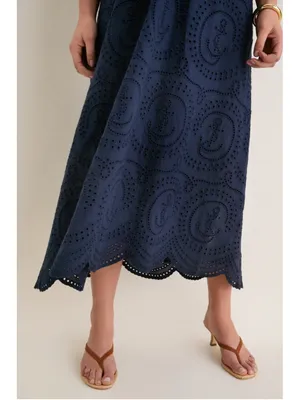 Tuckernuck Navy Nautical Eyelet Jagger Halter Dress Scallop Coastal Beach Resort thumbnail 5