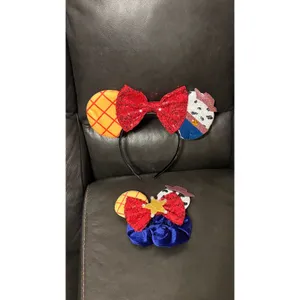 Toy Story inspired Woody Jessie red bow Ears headband and matching scrunchie set thumbnail 2