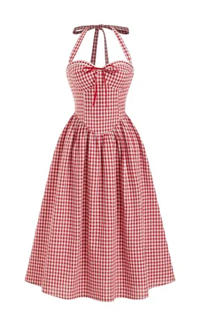 Cider Red Gingham Halter Midi Dress thumbnail 1