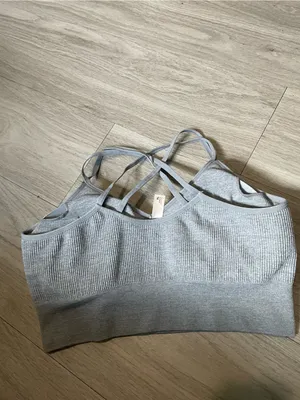 SO Light Gray Ribbed Crisscross Sports Bralette thumbnail 2