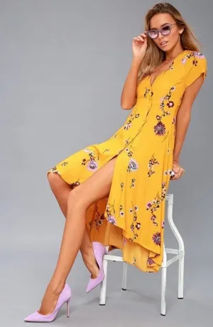 Free People FP Yellow Lost in You Floral Midi Dress XS thumbnail 1