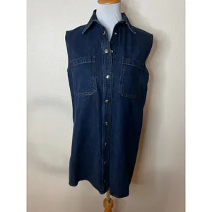 Frame The Sleeveless Denim Mini Shirtdress Shirt Dress in Fault Dark Blue NEW XS thumbnail 2