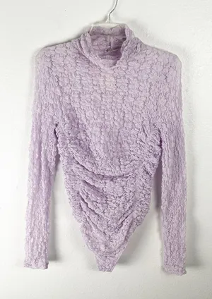 INTIMATELY FREE PEOPLE Lavender Sheer Long Sleeve Mock Neck Bodysuit Small Boho thumbnail 1