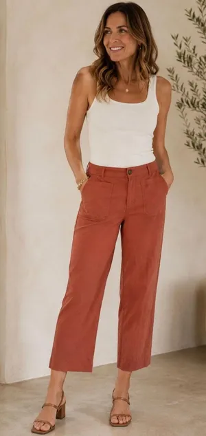 Maison d'Amélie Paris Rust Brown Wide Leg Crop Utility Pants Linen Blend Size 8 thumbnail 1