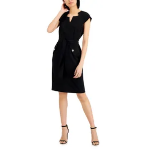 NEW Kasper Womens Short Sleeve Belted Sheath Dress 10824696 Black 4 thumbnail 5