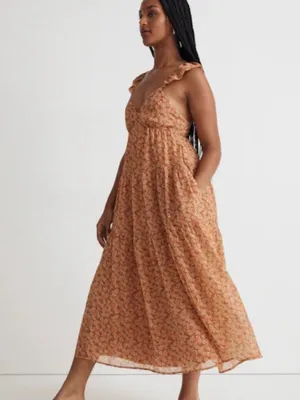 Madewell Womens Georgette Orange Floral Tiered Midi Dress 2/Xs thumbnail 2