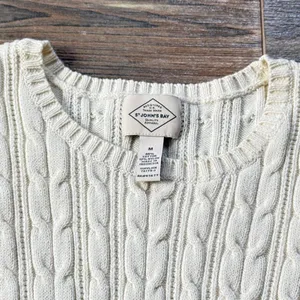 Y2K cable knit cotton sweater St. John's Bay cream cable knit sweater in size M No noticeable flaws, super soft and a fall staple!! Ptp 14.5 Waist 13” Inseam 18.5” Length 25” Material is stretchy #cableknit #cozy #Cotton #Sweaters#Fall thumbnail 2