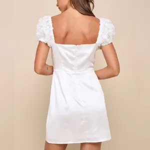 Lulus Precious Enchantment White Satin Floral Puff Sleeve Mini Dress Sz L thumbnail 4