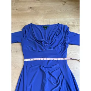 EUC Womens Lauren Ralph Lauren dress blue short‎ sleeve stretch cowl neck 6 thumbnail 5
