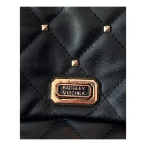 Badgley Mischka Black Quilted Purse Shoulder Bag Gold Chain Pockets Everyday thumbnail 5