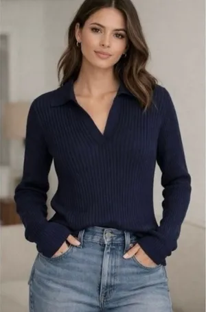ALEX MILL Ribbed Tunic Sweater Dark Navy Blue Pullover Merino Wool Knit Small thumbnail 1