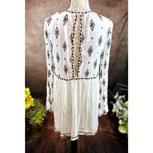 Free People Embroidered Diamond Top Mini Dress Cream Burgundy size S thumbnail 14