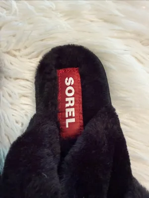 Sorel Black Plush Crossover Slide Slippers size 7 BNWOT see all photos thumbnail 2