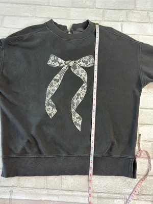 Aerie Oversized Black Sweatshirt with White Lace Bow Graphic Size XS thumbnail 6