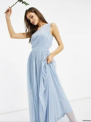 Anaya With Love Bridesmaid tulle one shoulder maxi dress in soft blue Zs 6 thumbnail 4