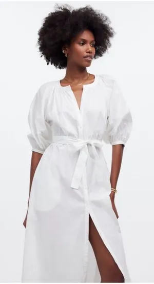 NWT Madewell Tie-Waist Button-Front Midi Dress in Poplin thumbnail 1