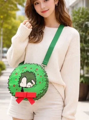 Loungefly Peanuts Snoopy Woodstock Light Up Christmas Wreath Crossbody Bag thumbnail 1