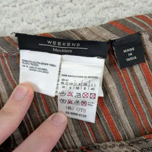 Weekend Max Mara Linen Striped Sequin Embroidered Midi Skirt Brown Grey 6 thumbnail 8