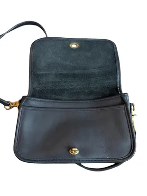 Coach Vintage Black Leather Flap Turnlock Shoulder Bag Adjustable Saddle Women's thumbnail 8