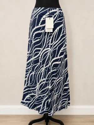 NWT DIXIE Italian Viscose Midi Bais Navy White Skirt ~ Large ~ GORGEOUS thumbnail 2