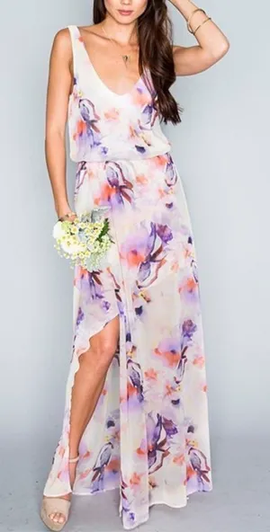 Show Me Your Mumu Watercolor Artsy Faux Wrap Sleeveless Kendall Maxi Dress‎ thumbnail 1
