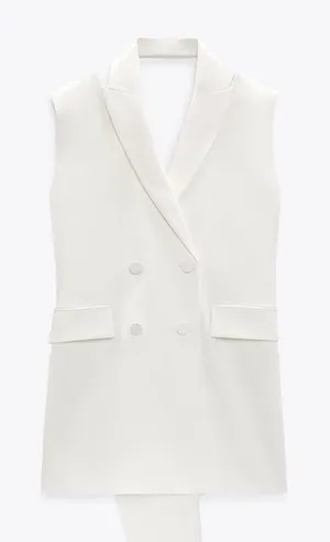 Zara Short waistcoat dress with lapel collar with voluminous back bow NEW thumbnail 1