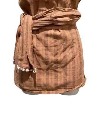 Zara One Shoulder Textured Wrap Tie Sleeved Top Brown Women’s Size Small NWT thumbnail 4