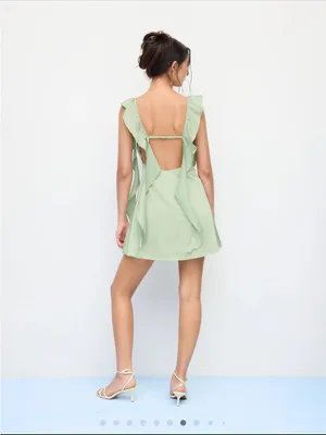 Cider Green Ruffled Sweetheart Neckline Mini Dress thumbnail 2