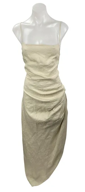 NA-KD Beige Cream Sleeveless Cami Tank Ruched Asymmetric Maxi Dress Size 10 thumbnail 1