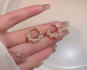 18K Gold Plated White Pearl Hoop Earrings for Women thumbnail 2