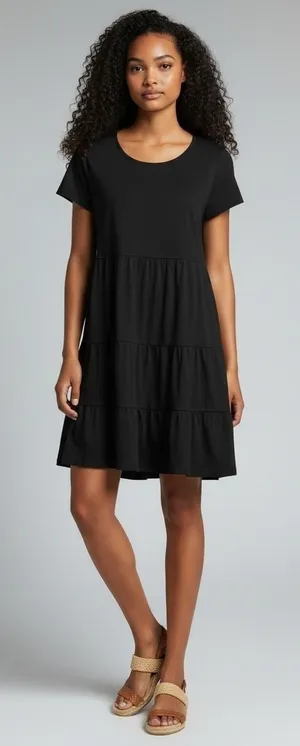 Time and Tru Womens Dress Size M Black Tiere Cotton Minimalist Whimsigoth thumbnail 1