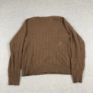 Tweeds Sweater Womens Large Brown V Neck Cable-Knit 100% Cashmere Pullover thumbnail 8