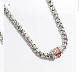 Multicolored Cylinder Charm Chain Necklace Silver thumbnail 5