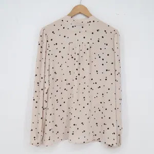 Ann Taylor LOFT Blouse Womens L Tie-Neck Polka Dot Cream Black Long Sleeve Exc thumbnail 4