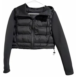 ZARA‎ Cropped Puffer Hooded Lightweight Jacket Black Women's Size Medium thumbnail 1