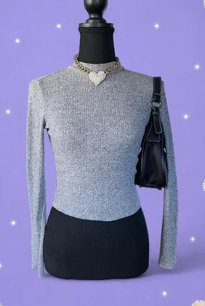 Vintage Y2K Ambiance Ribbed Mock Neck Crop Top Coastal Old Money Size Small 🤍 thumbnail 1