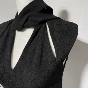 Zara Slit Front Cap Sleeve Cropped Tie Neck Top Black Size Small 5410/234/800 thumbnail 9