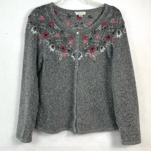Silk & Angora Embroidered Cardigan Size L thumbnail 1