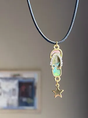 Handmade cute boho beach shell flip flops sandal necklace🌟 thumbnail 4