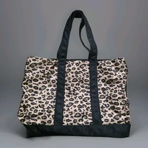 Lauren Ralph Lauren Leopard Print Tote Bag Black Trim & Handles Travel Resort thumbnail 2