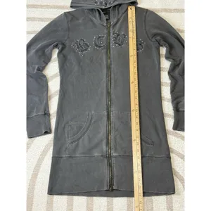 Y2k Vintage Gray Embroidered Full Zip Hoodie Gothic Grunge Women’s Size S thumbnail 10