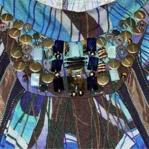 Anthropologie One September Women’s Size M Turquoise Peacock Print Tank Top thumbnail 7
