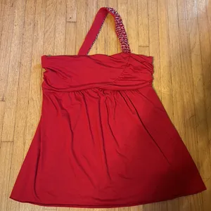 Frederick's of Hollywood Unique One Strap Blingy Red Going Out Shirt NWT thumbnail 2