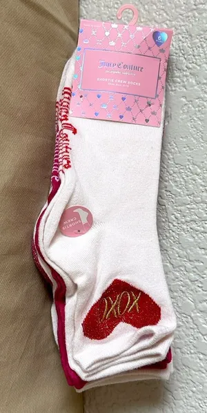 Juicy Couture Cream, Pink and Red Love Crew Socks 6 pairs thumbnail 1