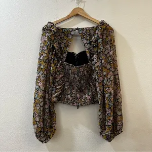 Free People Mabel Printed Blouse in Black Combo Size Small‎ Floral thumbnail 8
