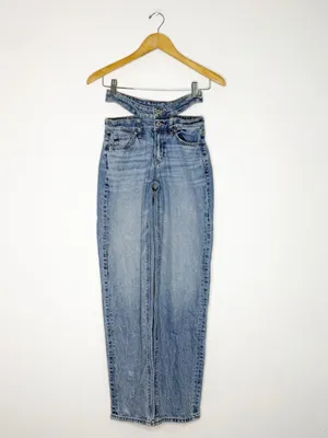 American Eagle Super High-Rise Baggy Straight Jeans Size 000 Double Waist thumbnail 2